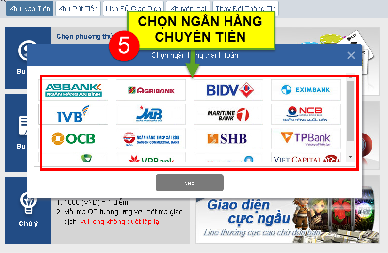 chọn ngân hàng cần chuyển
