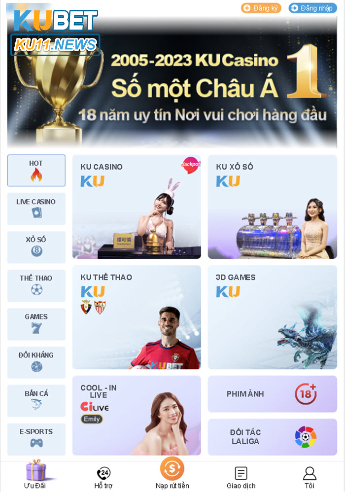 Giao diện kubet trên điện thoại